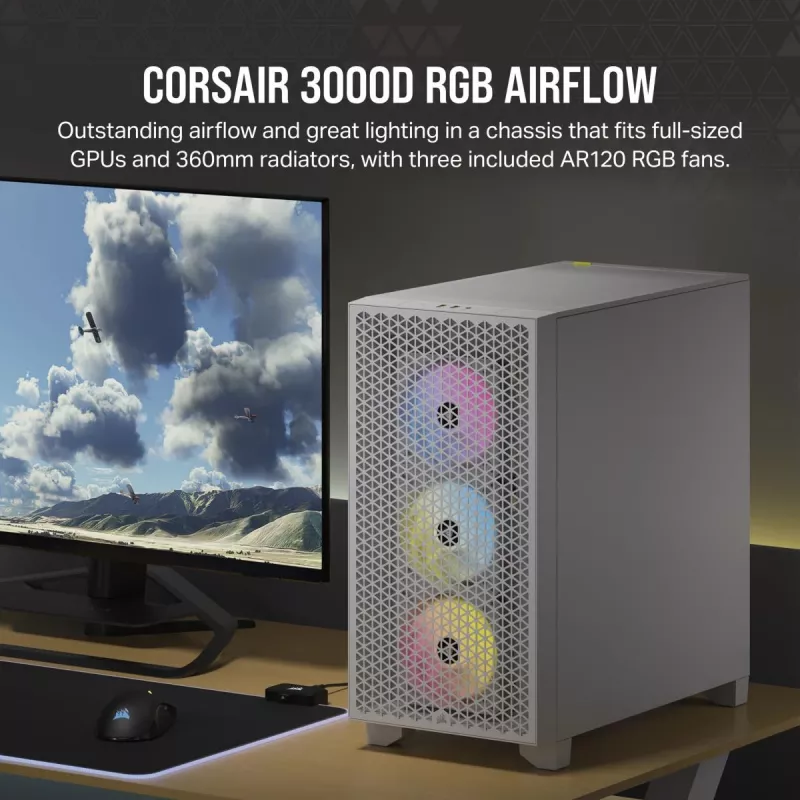 CORSAIR Mid-tower Pc Case - 3000d RGB Airflow - White