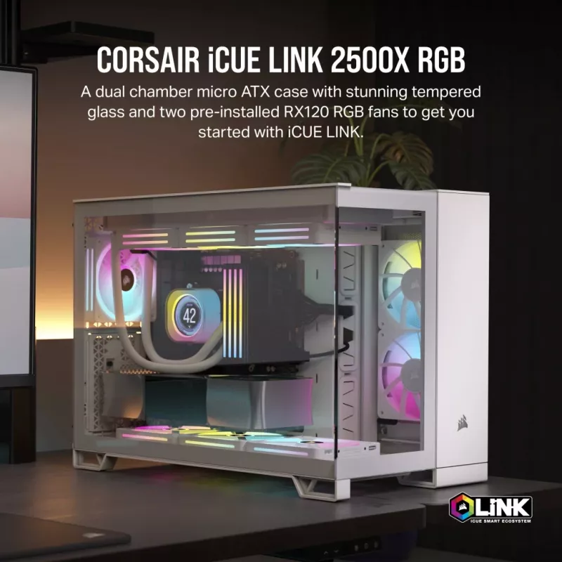 CORSAIR Pc Case - Icue Link 2500x RGB Micro ATX Dual Chamber White