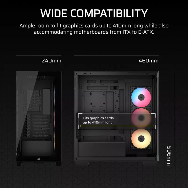 PC Midi Tower case CORSAIR 3500X RS-R ARGB — Black, tempered glass, supports ATX/EATX/Micro-ITX, 3x120 mm front fans