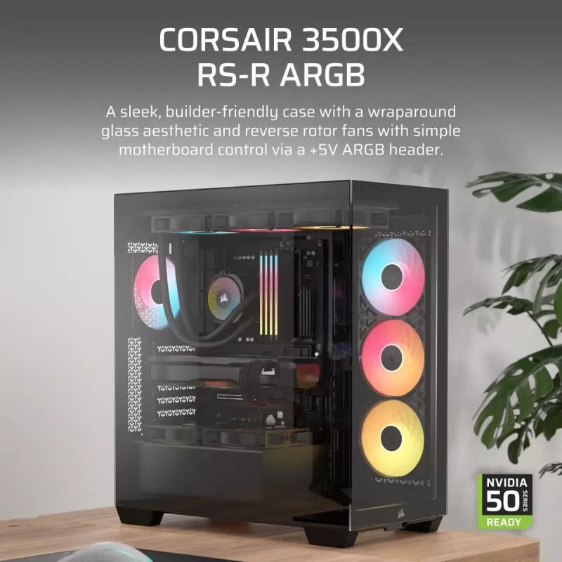 PC Midi Tower case CORSAIR 3500X RS-R ARGB — Black, tempered glass, supports ATX/EATX/Micro-ITX, 3x120 mm front fans