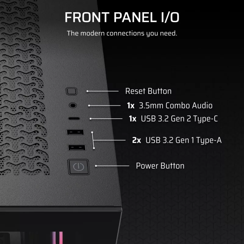 PC Midi Tower case CORSAIR 3500X RS-R ARGB — Black, tempered glass, supports ATX/EATX/Micro-ITX, 3x120 mm front fans