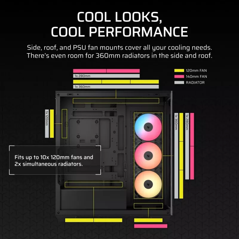 PC Midi Tower case CORSAIR 3500X RS-R ARGB — Black, tempered glass, supports ATX/EATX/Micro-ITX, 3x120 mm front fans