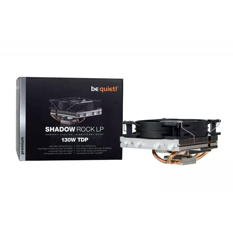 be quiet Shadow Rock LP CPU Cooler, Single 120mm PWM Fan, For Intel Socket: 1200 / 2066 / 1150 / 1151 / 1155 / 2011(-3) Square ILM, For AMD Socket: AM2(+) / AM3(+) / AM4 / FM1 / FM2(+), 130W TDP, 75.4mm Height