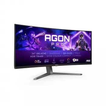 AOC AGON PRO AG346UCD computer monitor 86.4 cm (34 inch) 3440 x 1440 pixels Wide Quad HD QD-OLED Black, Grey