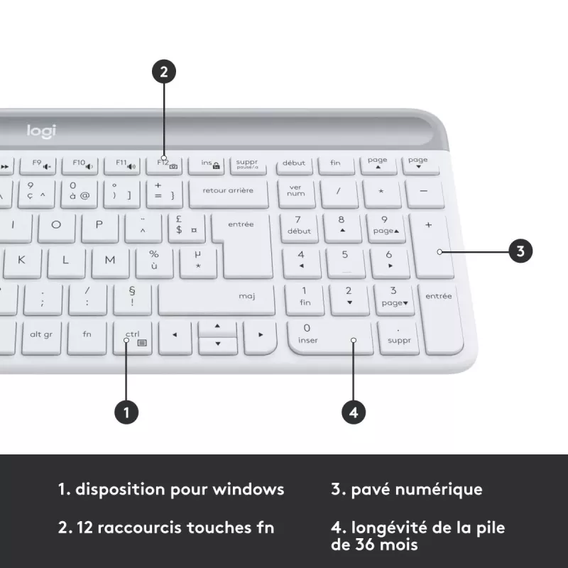 LOGITECH Slim Wireless Keyboard And Mouse Combo Mk470 - Offwhite - Azerty French