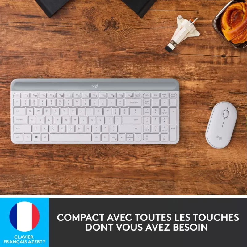 LOGITECH Slim Wireless Keyboard And Mouse Combo Mk470 - Offwhite - Azerty French