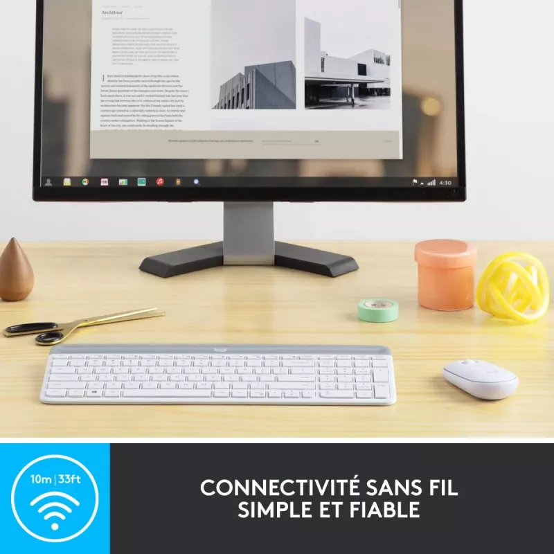 LOGITECH Slim Wireless Keyboard And Mouse Combo Mk470 - Offwhite - Azerty French