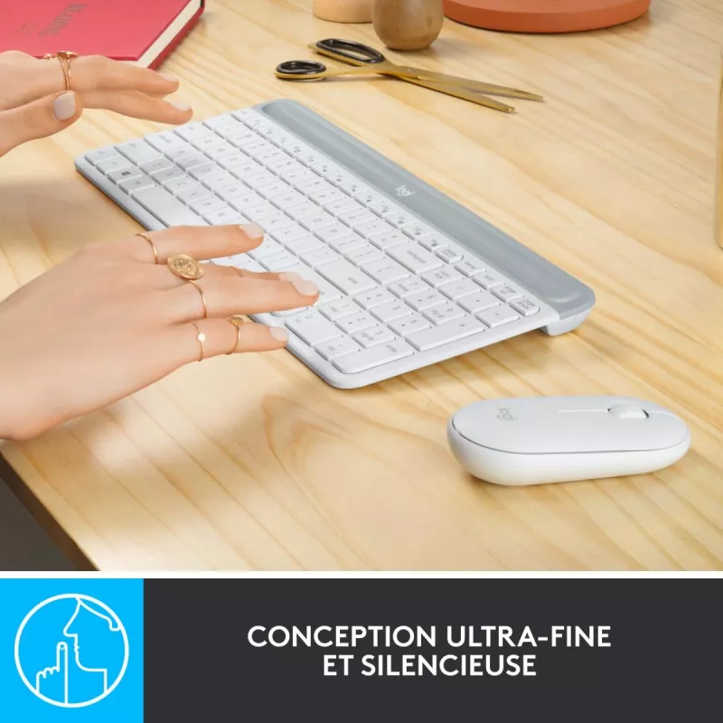 LOGITECH Slim Wireless Keyboard And Mouse Combo Mk470 - Offwhite - Azerty French