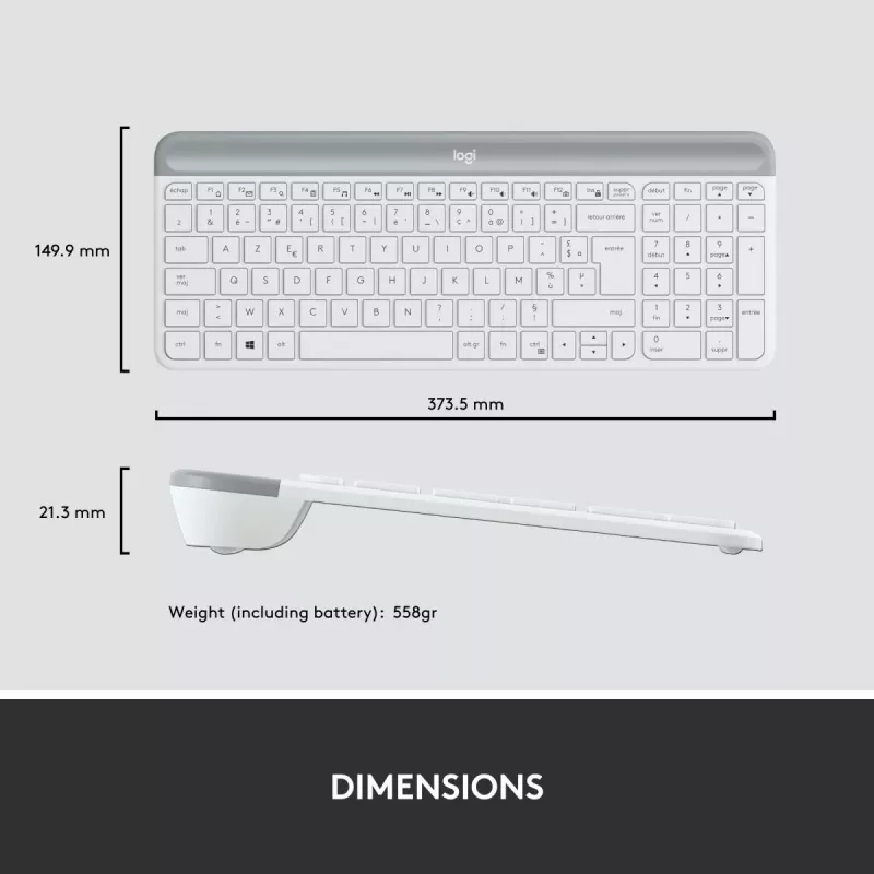 LOGITECH Slim Wireless Keyboard And Mouse Combo Mk470 - Offwhite - Azerty French