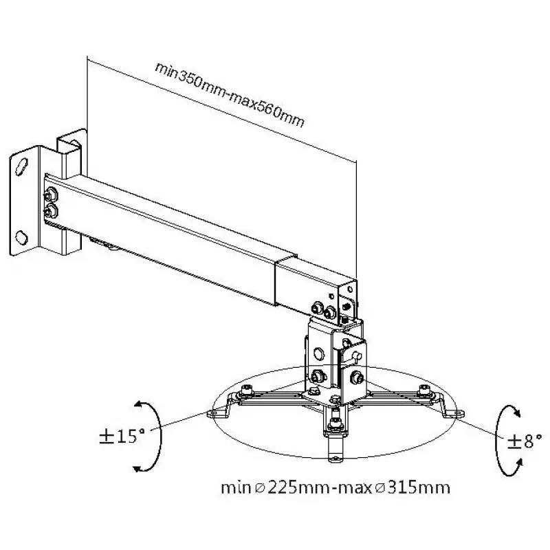 Equip Projector Ceiling Wall Mount Bracket, Black, Wall, 20 kg, Black, Steel, -8 - 8°, -15 - 15°