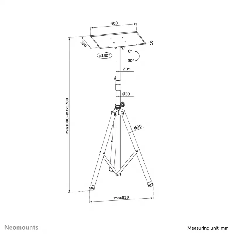 Neomounts NS-FS200BLACK Floor stand 10-32 inch, 15 kg, 25.4 cm (10 inch), 81.3 cm (32 inch), 75 x 75 mm, 100 x 100 mm, 1080 - 1780 mm