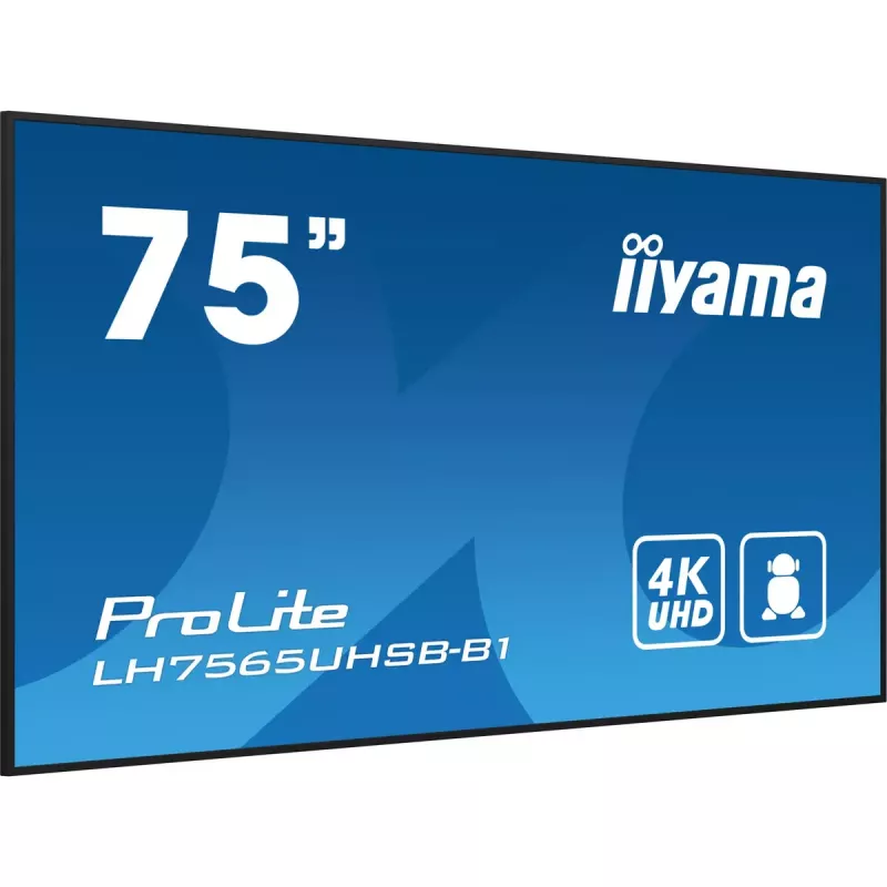 iiyama LH7565UHSB-B1 Signage Display Kiosk design 189.2 cm (74.5 inch) LED Wi-Fi 800 cd/m² 4K Ultra HD Black Built-in processor Android 11 24/7