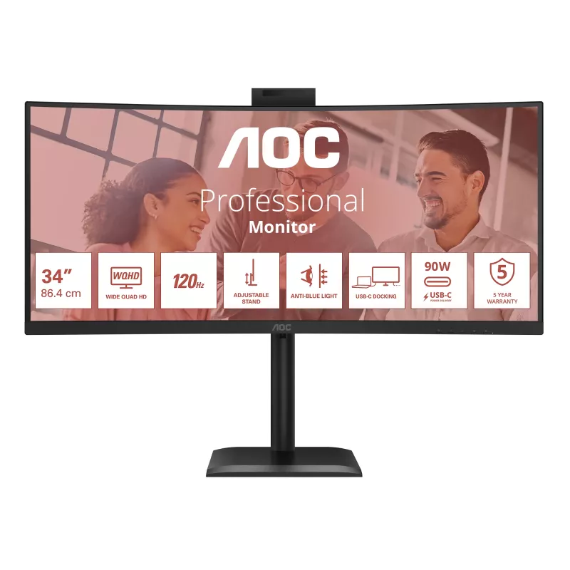 AOC E4 CU34E4CW computer monitor 86.4 cm (34 inch) 3440 x 1440 pixels UltraWide Quad HD LED Black