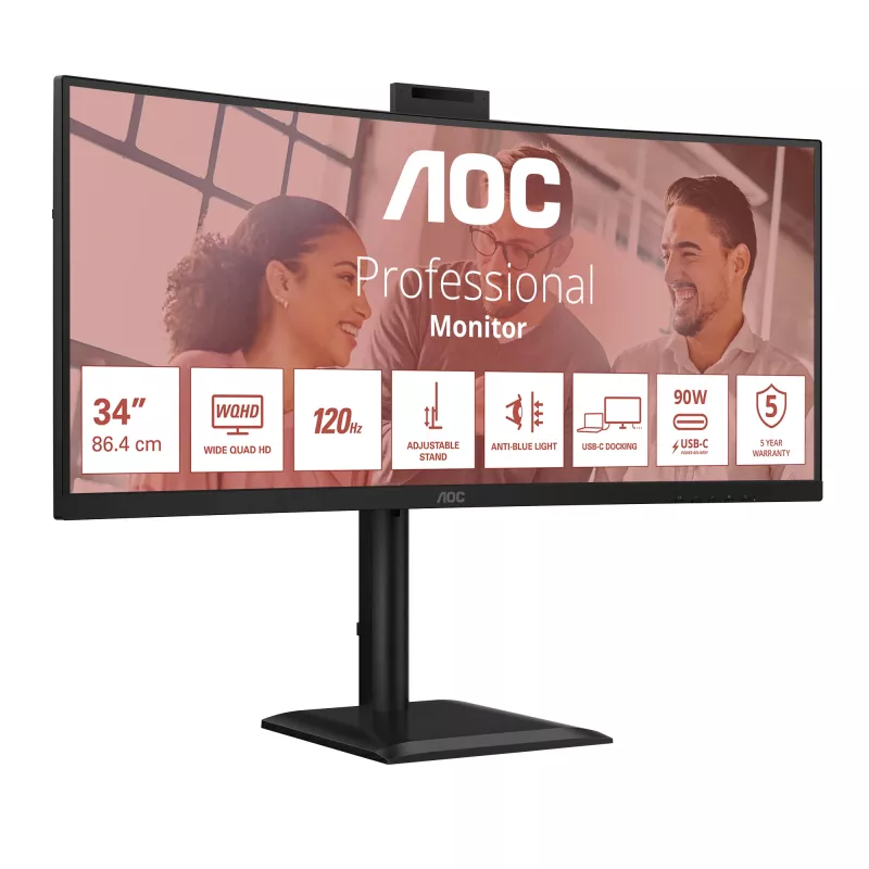 AOC E4 CU34E4CW computer monitor 86.4 cm (34 inch) 3440 x 1440 pixels UltraWide Quad HD LED Black