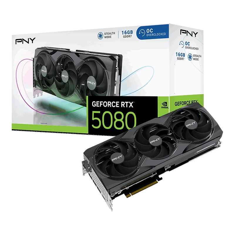 PNY GeForce RTX 5080 16GB Overclocked Triple Fan - 16GB GDDR7 - DisplayPort 2.1b / HDMI 2.1b