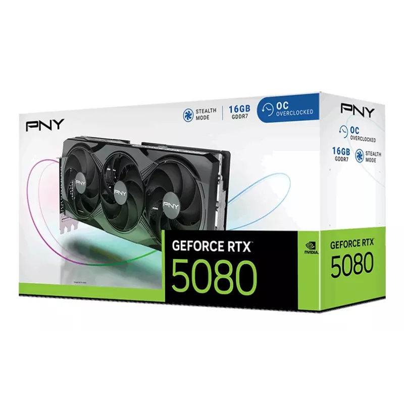 PNY GeForce RTX 5080 16GB Overclocked Triple Fan - 16GB GDDR7 - DisplayPort 2.1b / HDMI 2.1b