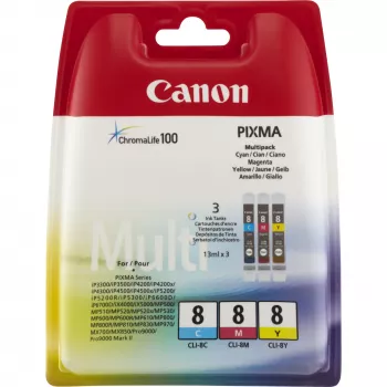 Canon CLI-8 C/M/Y Colour Ink Cartridge Multipack, Cyan, Magenta, Yellow, Pigment-based ink, 3 pc(s)