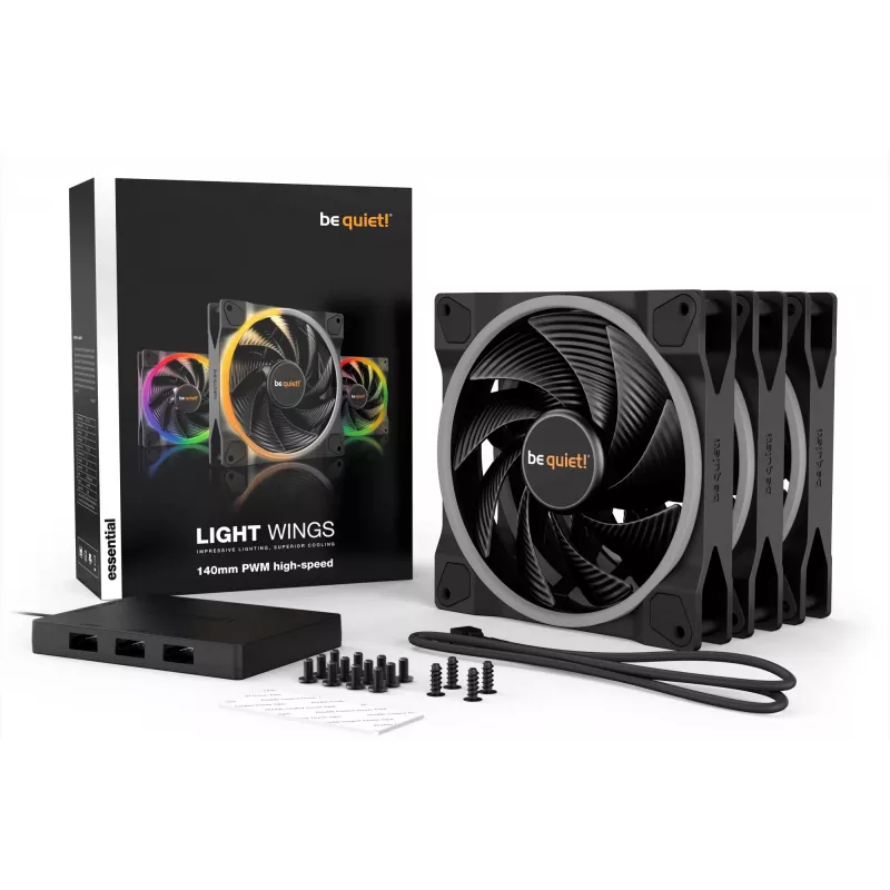 be quiet Light Wings 140mm ARGB PWM High Speed Fan Black 3 Pack