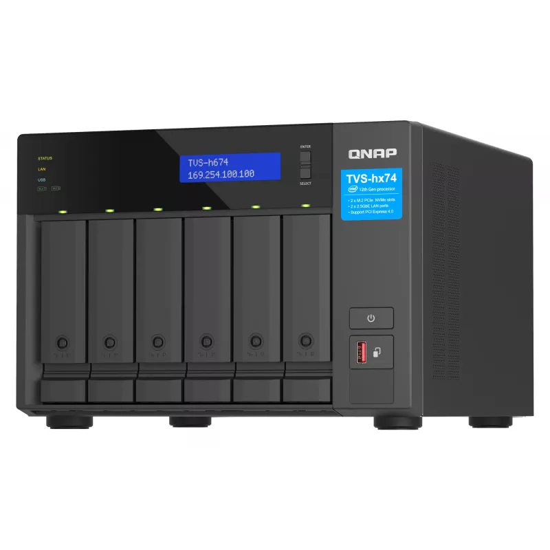 QNAP TVS-H674T-I5-32G NAS/storage server Tower Intel® Core™ i5 i5-12400 32 GB DDR4 HDD QNAP QTS Black