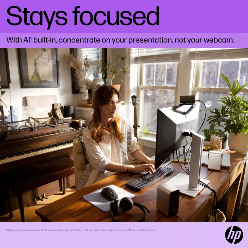 HP 965 4K Streaming Webcam, 8 MP, 3840 x 2160 pixels, Full HD, 60 fps, 1280x720@30fps, 1280x720@60fps, 1920x1080@30fps, 1920x1080@60fps, 3840x2160@30fps, USB