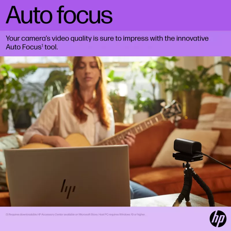HP 965 4K Streaming Webcam, 8 MP, 3840 x 2160 pixels, Full HD, 60 fps, 1280x720@30fps, 1280x720@60fps, 1920x1080@30fps, 1920x1080@60fps, 3840x2160@30fps, USB