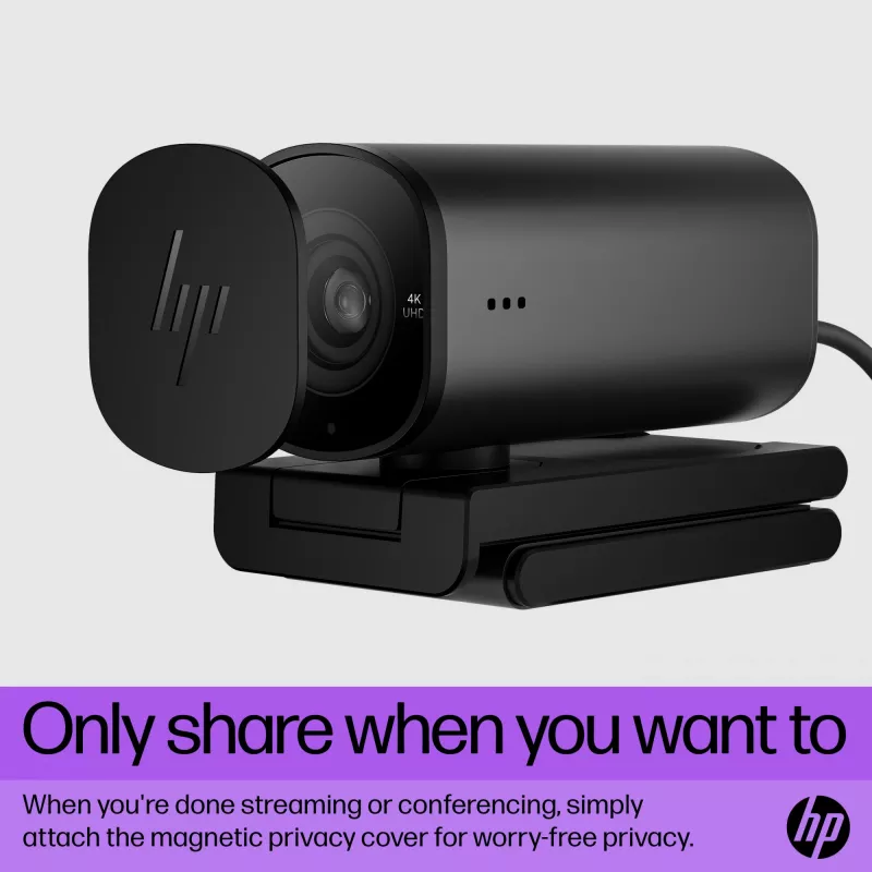 HP 965 4K Streaming Webcam, 8 MP, 3840 x 2160 pixels, Full HD, 60 fps, 1280x720@30fps, 1280x720@60fps, 1920x1080@30fps, 1920x1080@60fps, 3840x2160@30fps, USB
