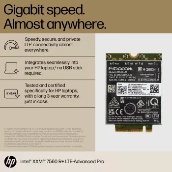 HP XMM 7560 R+ LTE-Advanced Pro WWAN, China, Business, -20 - 65 °C, -40 - 85 °C, Windows 10, Windows 11, 42 mm