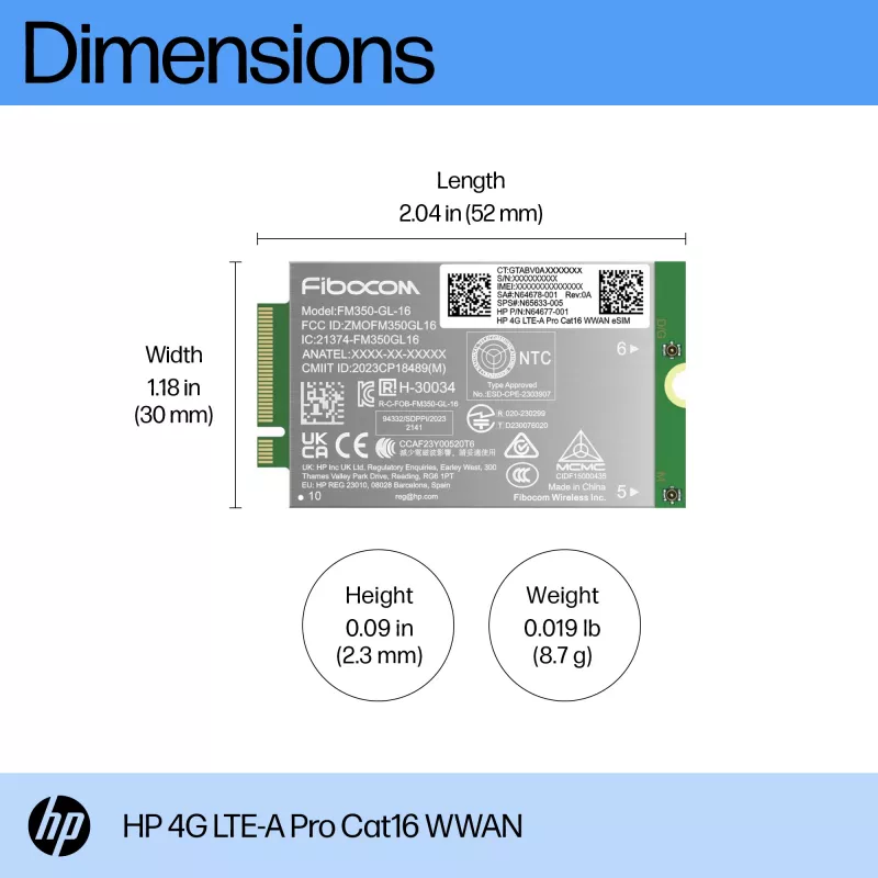 HP 4G LTE-A Pro Cat16 WWAN interface cards/adapter