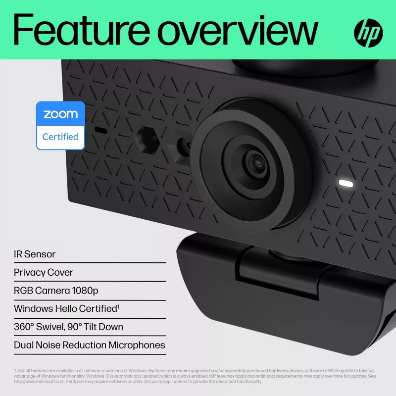 HP 620 FHD Webcam, 4 MP, 1920 x 1080 pixels, Full HD, 60 fps, 720p, 1080p, 5x