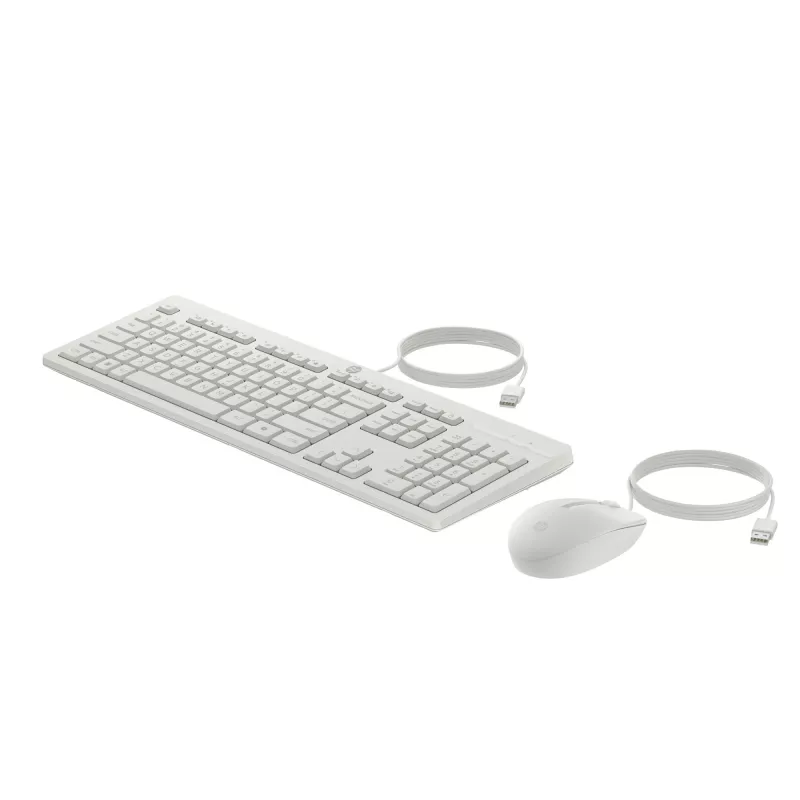 HP 225 Wired Mouse and Keyboard Combo, Full-size (100%), Wired, USB, White, Mouse included