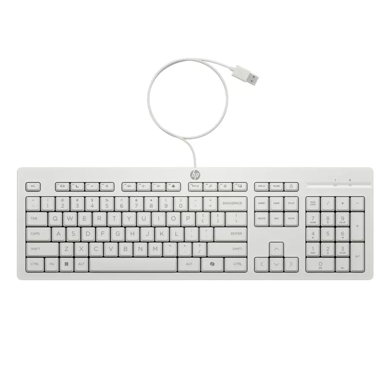 HP 225 Wired Mouse and Keyboard Combo, Full-size (100%), Wired, USB, White, Mouse included