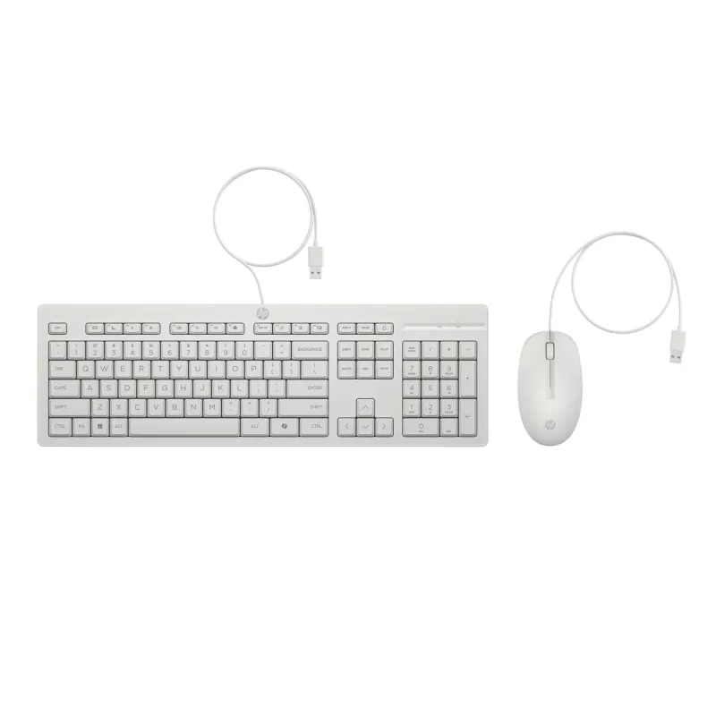 HP 225 Wired Mouse and Keyboard Combo, Full-size (100%), Wired, USB, White, Mouse included