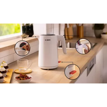 Electric kettle Bosch TWK2M161, 1.7 L, 2400 W, white, plastic housing, 360° base
