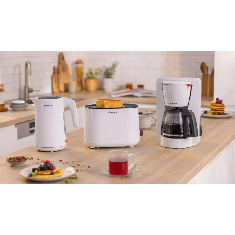 Electric kettle Bosch TWK2M161, 1.7 L, 2400 W, white, plastic housing, 360° base