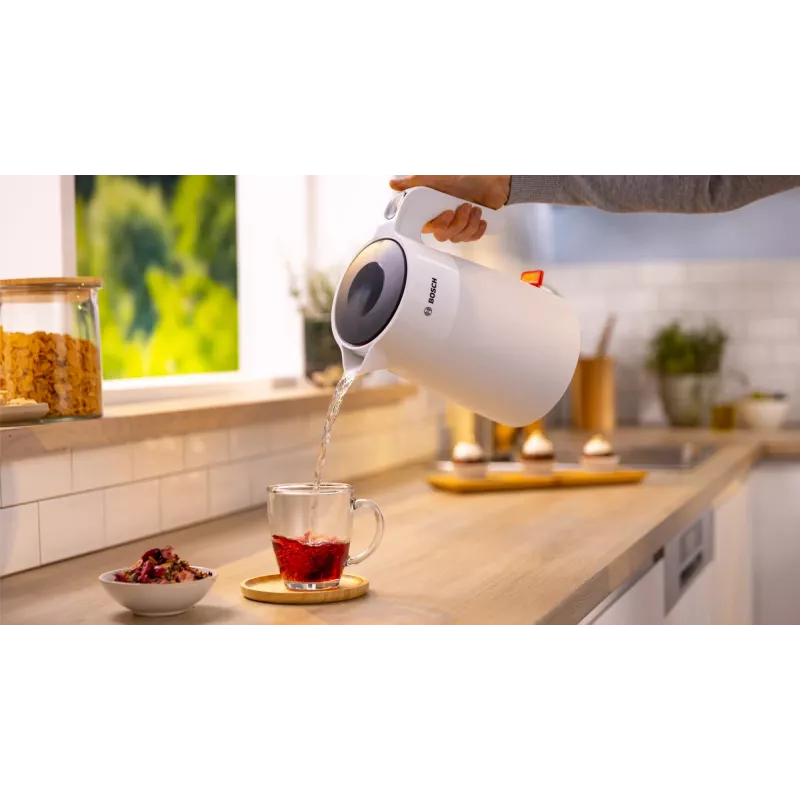 Electric kettle Bosch TWK2M161, 1.7 L, 2400 W, white, plastic housing, 360° base