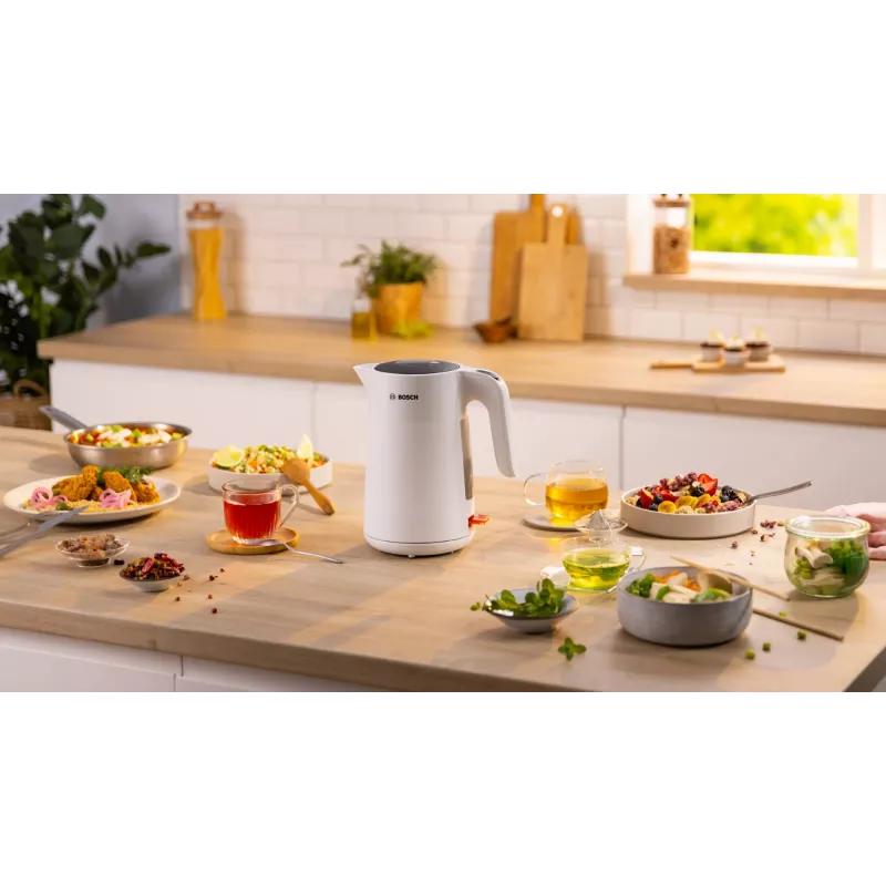 Electric kettle Bosch TWK2M161, 1.7 L, 2400 W, white, plastic housing, 360° base