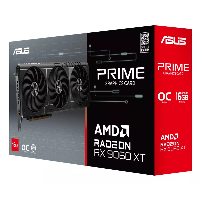 Graphics Card ASUS Prime Radeon RX 9060 XT 16 GB GDDR6, PCIe 5.0, 128-bit, 3x fans, 2.5-slot