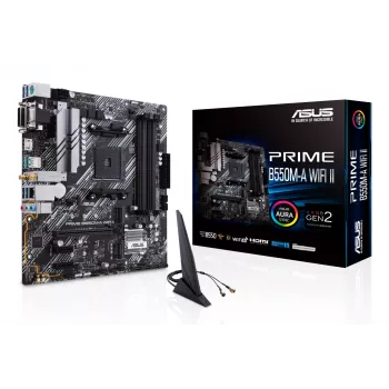 Motherboard ASUS PRIME B550M-A WIFI II micro ATX — AMD B550, Socket AM4, DDR4, 4 DIMM, Wi‑Fi 6, Bluetooth 5.2, 2x M.2, HDMI 2.1