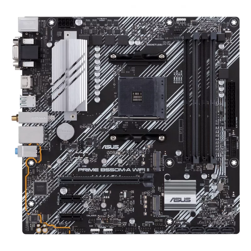 Motherboard ASUS PRIME B550M-A WIFI II micro ATX — AMD B550, Socket AM4, DDR4, 4 DIMM, Wi‑Fi 6, Bluetooth 5.2, 2x M.2, HDMI 2.1