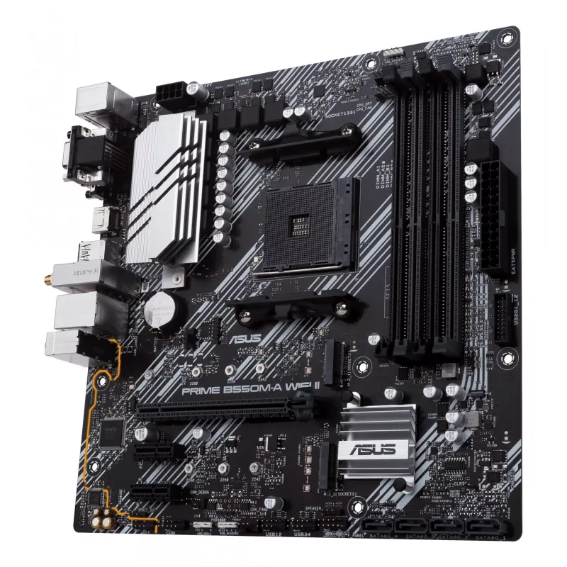 Motherboard ASUS PRIME B550M-A WIFI II micro ATX — AMD B550, Socket AM4, DDR4, 4 DIMM, Wi‑Fi 6, Bluetooth 5.2, 2x M.2, HDMI 2.1