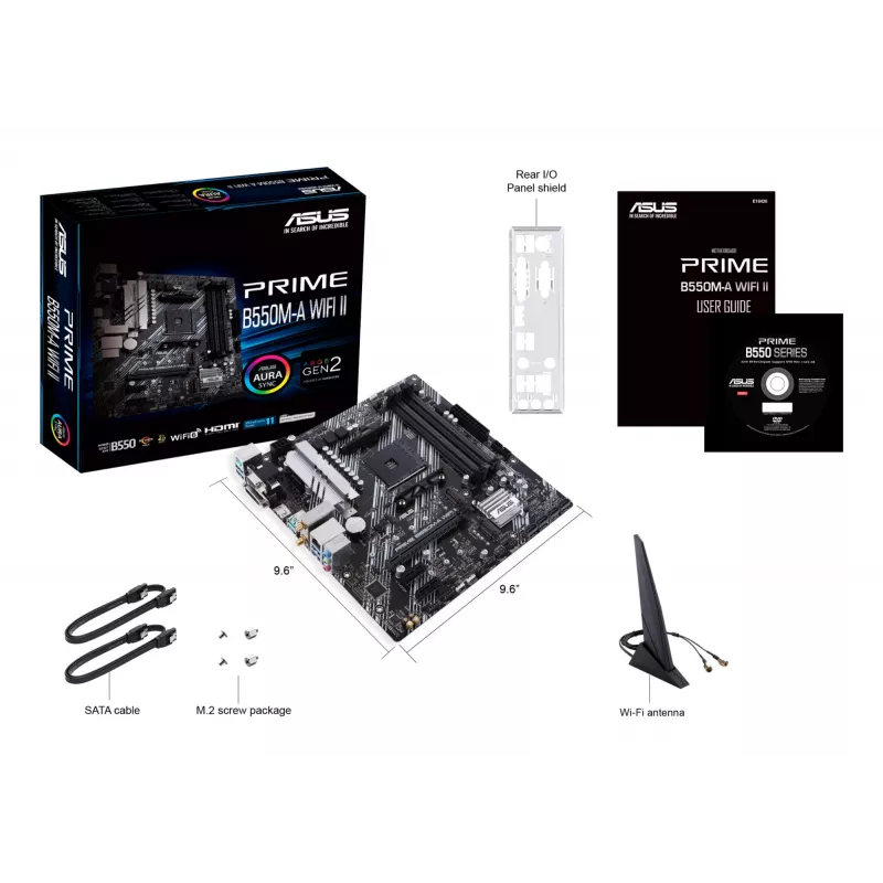 Motherboard ASUS PRIME B550M-A WIFI II micro ATX — AMD B550, Socket AM4, DDR4, 4 DIMM, Wi‑Fi 6, Bluetooth 5.2, 2x M.2, HDMI 2.1