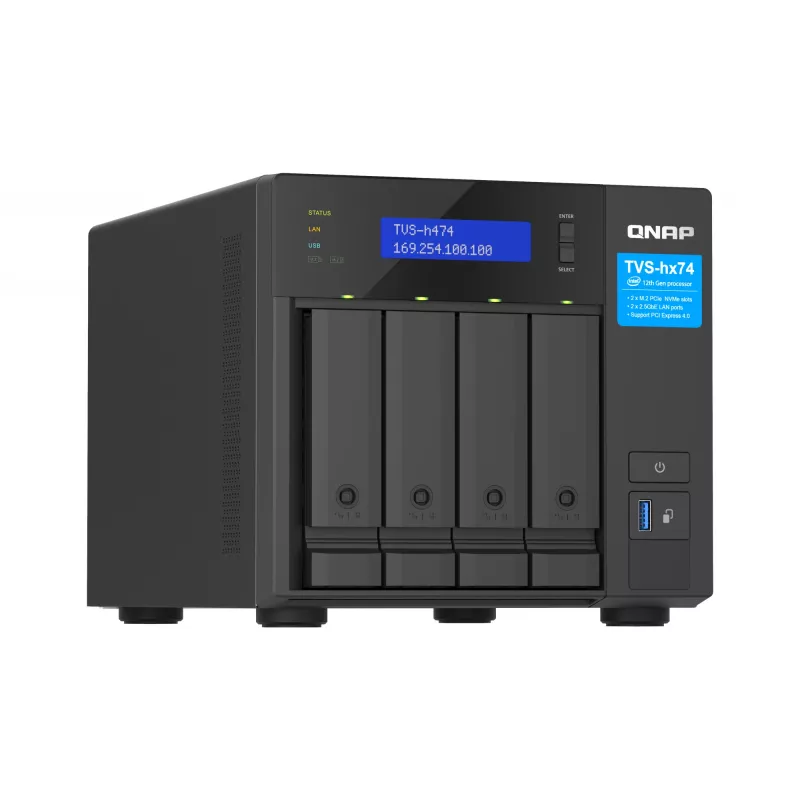 QNAP TVS-H474 NAS Tower Intel® Pentium® G7400 8 GB DDR4 0 TB QuTS hero Black