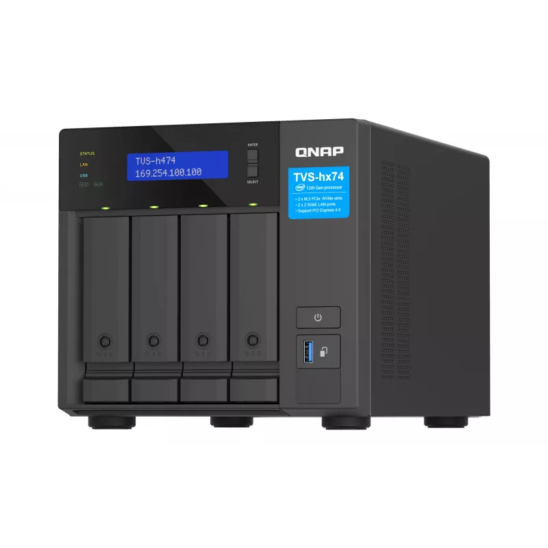 QNAP TVS-H474 NAS Tower Intel® Pentium® G7400 8 GB DDR4 0 TB QuTS hero Black