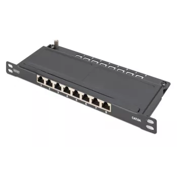 DIGITUS Patch Panel CAT6A shielded,8-Port 1/2U, 10in rack mount, black RAL 9005