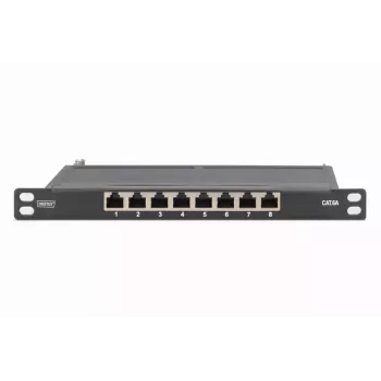 DIGITUS Patch Panel CAT6A shielded,8-Port 1/2U, 10in rack mount, black RAL 9005