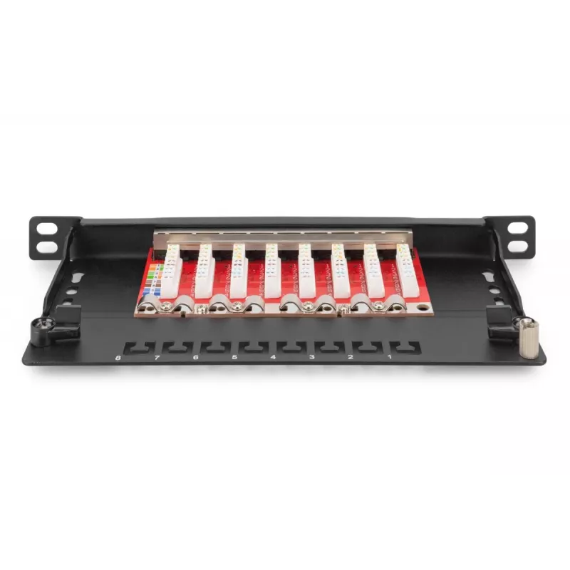 DIGITUS Patch Panel CAT6A shielded,8-Port 1/2U, 10in rack mount, black RAL 9005
