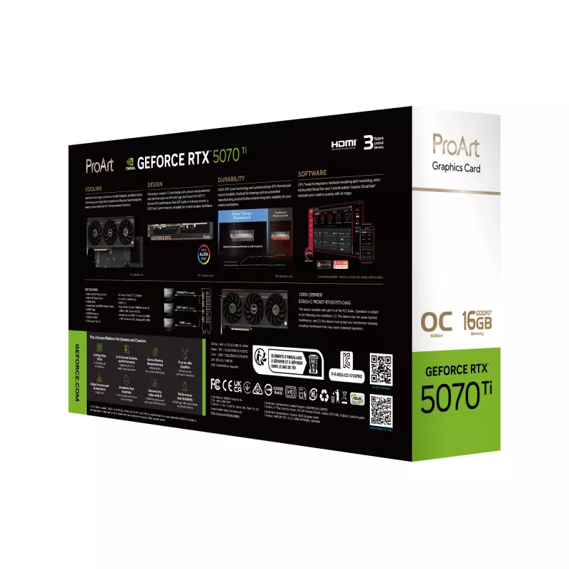 Graphics card ASUS ProArt GeForce RTX 5070 Ti 16GB GDDR7, PCIe 5.0, 256-bit, 304mm, 3 fans