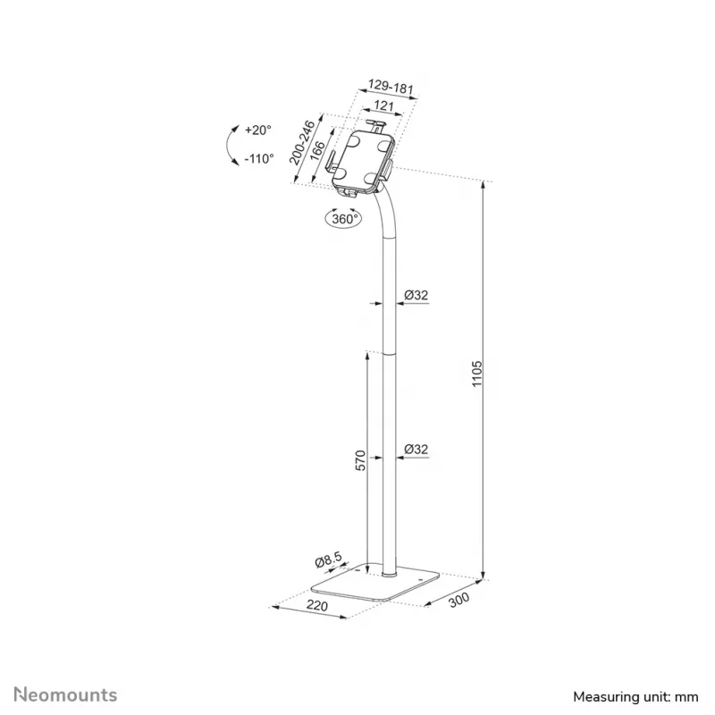 Neomounts FL15-625BL1 Tablet floor stand 7.9-11 inch - lockable - universal