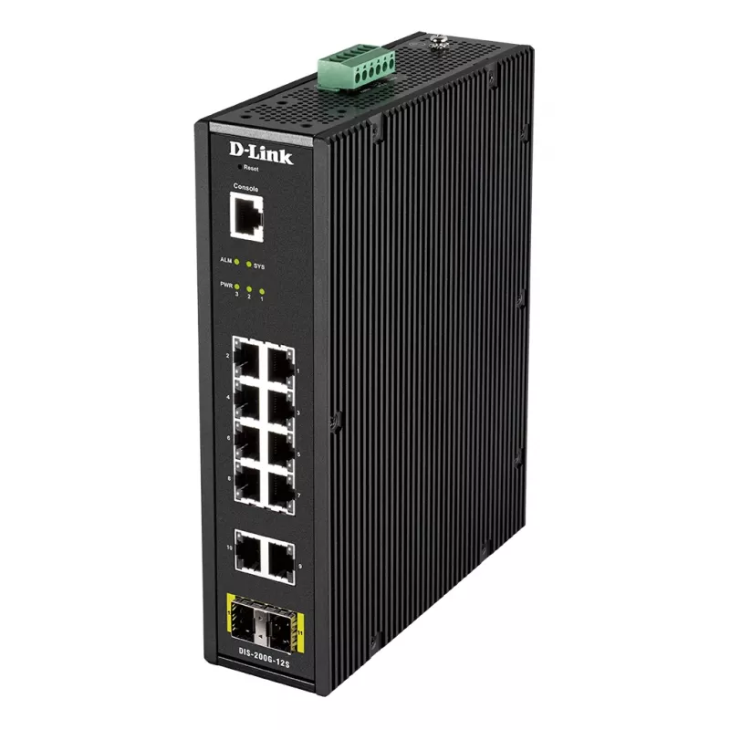 D-Link 12-Port L2 Industrial Smart Managed Switch with 10 x 1GBaseT(X) & 2 x SFP