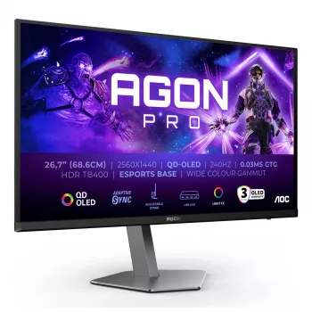 AOC AGON PRO AG276QZD2 computer monitor 67.3 cm (26.5 inch) 2560 x 1440 pixels Quad HD QD-OLED Black, Grey